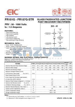 FR153G datasheet - GLASS PASSIVATED JUNCTION FAST RECOVERY RECTIFIERS