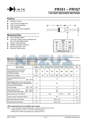 FR153-TB datasheet - 1.5A FAST RECOVERY RECTIFIER