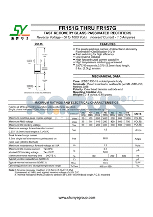 FR153G datasheet - FAST RECOVERY GLASS PASSIVATED RECTIFIERS