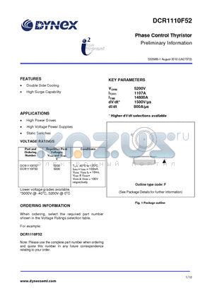 DCR1110F52 datasheet - Phase Control Thyristor