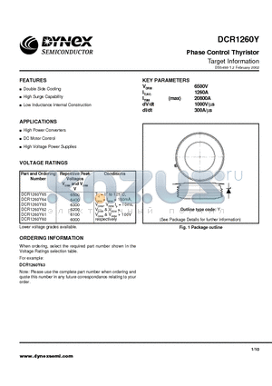 DCR1260Y65 datasheet - Phase Control Thyristor Target Information