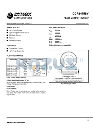 DCR1475SY25 datasheet - Phase Control Thyristor