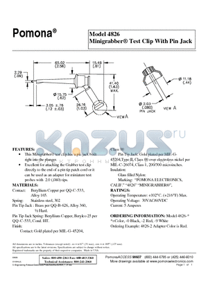 4826 datasheet - Minigrabber Test Clip With Pin Jack