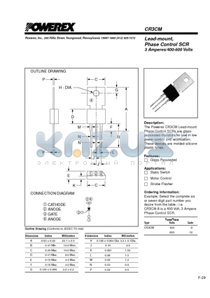 CR3CM datasheet - Lead-mount, Phase Control SCR 3 Amperes/400-600 Volts