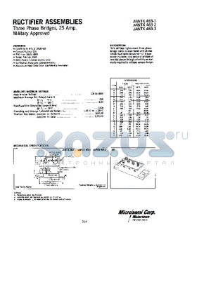 483-1 datasheet - RECTIFIERS ASSEMBLIES THREE PHASE BRIDGES, 25 AMP, MILITARY APPROVED