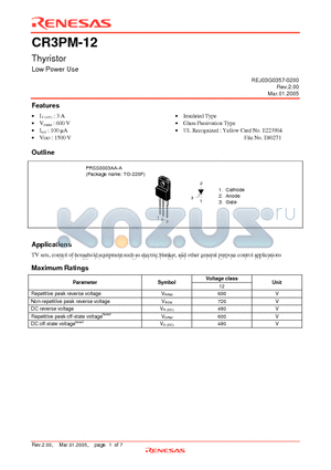 CR3PM-12 datasheet - Thyristor Low Power Use