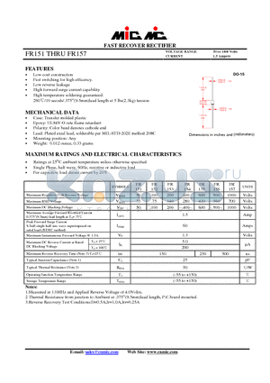 FR155 datasheet - FAST RECOVER RECTIFIER