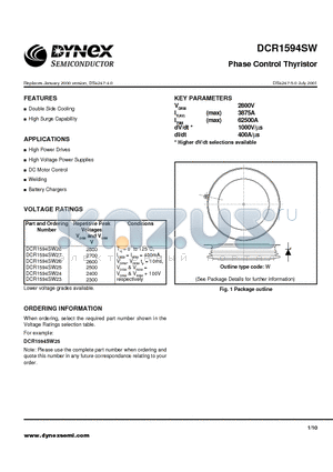 DCR1594SW27 datasheet - Phase Control Thyristor