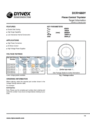 DCR1660Y63 datasheet - Phase Control Thyristor Target Information