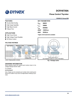 DCR1673SA27 datasheet - Phase Control Thyristor