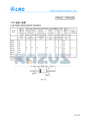 FR155P datasheet - 1.5A FAST RECOVERY DIODES