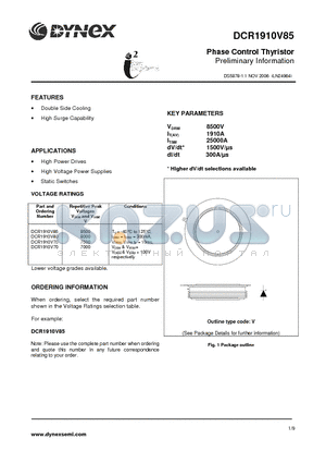 DCR1910V70 datasheet - Phase Control Thyristor Preliminary Information