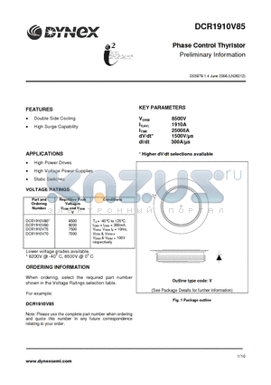 DCR1910V70 datasheet - Phase Control Thyristor