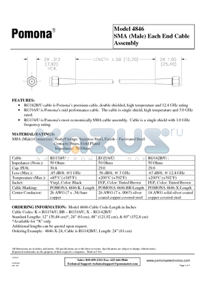 4846 datasheet - SMA (Male) Each End Cable Assembly