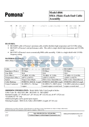 4846-BB-12 datasheet - SMA (Male) Each End Cable Assembly