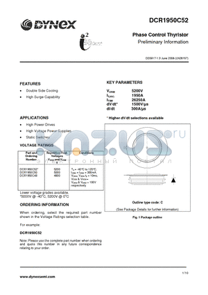 DCR1950C52 datasheet - Phase Control Thyristor