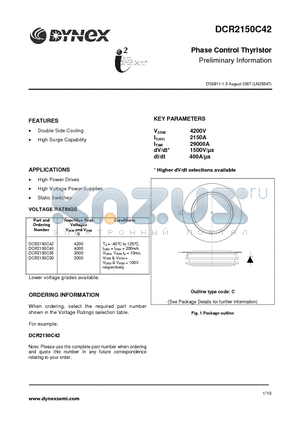 DCR2150C42 datasheet - Phase Control Thyristor