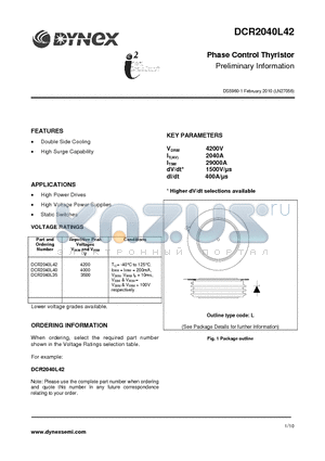 DCR2040L42 datasheet - Phase Control Thyristor