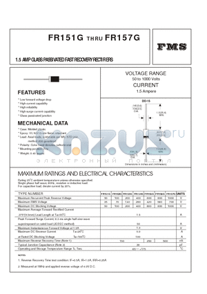 FR156G datasheet - 1.5 AMP GLASS PASSIVATED FAST RECOVERY RECTIFIERS