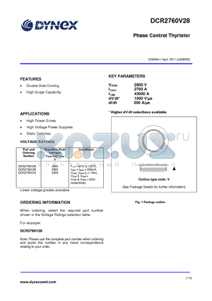 DCR2760V24 datasheet - Phase Control Thyristor