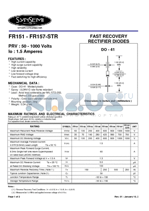 FR157 datasheet - FAST RECOVERY RECTIFIER DIODES