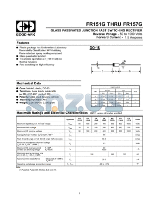 FR157G datasheet - GLASS PASSIVATED JUNCTION FAST SWITCHING RECTIFIER
