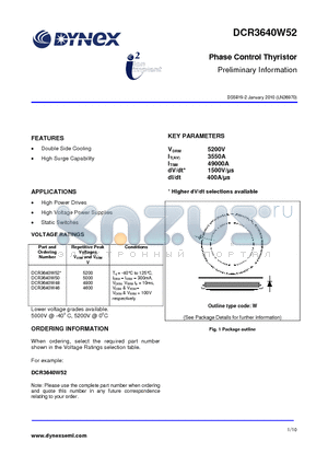 DCR3640W48 datasheet - Phase Control Thyristor