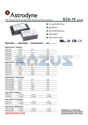 ESCA-0103 datasheet - 10W Ultraminiature Encapsulated Switching Power Supplies