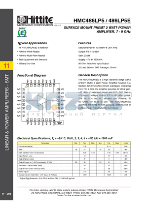 486LP5E datasheet - SURFACE MOUNT PHEMT 2 WATT POWER AMPLIFIER, 7 - 9 GHz