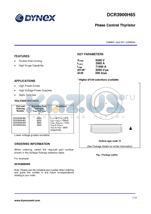 DCR3900H58 datasheet - Phase Control Thyristor