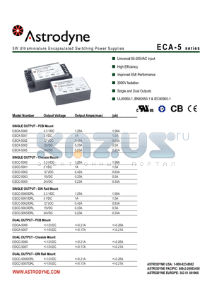 ESCA-5005 datasheet - 5W Ultraminiature Encapsulated Switching Power Supplies