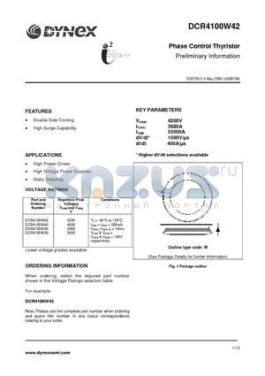 DCR4100W30 datasheet - Phase Control Thyristor