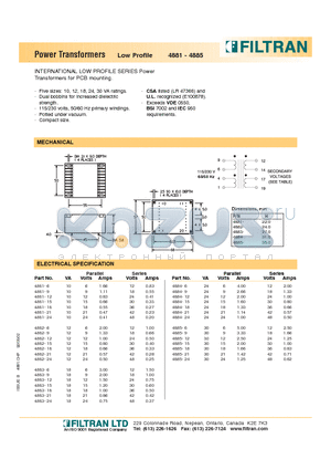 4881-15 datasheet - Power Transformers Low Profile