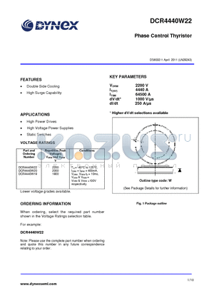 DCR4440W18 datasheet - Phase Control Thyristor