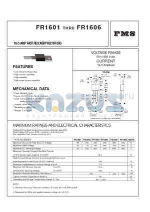 FR1603 datasheet - 16.0 AMP FAST RECOVERY RECTIFIERS