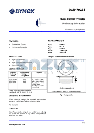 DCR470G85 datasheet - Phase Control Thyristor