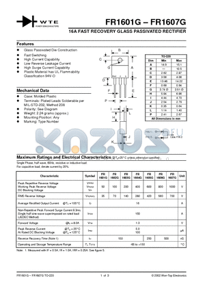 FR1604G datasheet - 16A FAST RECOVERY GLASS PASSIVATED RECTIFIER