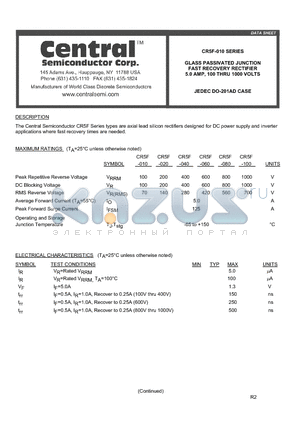 CR5F-010 datasheet - GLASS PASSIVATED JUNCTION FAST RECOVERY RECTIFIER 5.0 AMP, 100 THRU 1000 VOLTS