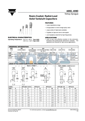 489D106X003B4V datasheet - Resin-Coated, Radial-Lead Solid Tantalum Capacitors