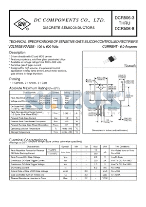 DCR506-3 datasheet - TECHNICAL SPECIFICATIONS OF SENSITIVE GATE SILICON CONTROLLED RECTIFIERS VOLTAGE RANGE - 100 to 600 Volts