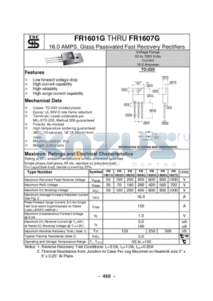 FR1607G datasheet - 16.0 AMPS. Glass Passivated Fast Recovery Rectifiers