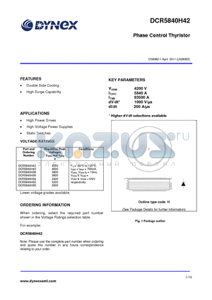 DCR5840H34 datasheet - Phase Control Thyristor