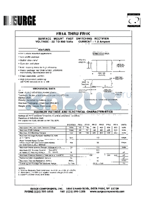 FR1A datasheet - SURFACE MOUNT FAST SWITCHING RECTIFIER VOLTAGE - 50 TO 800 Volts CURRENT - 1.0 Ampere