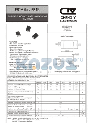 FR1A datasheet - SURFACE MOUNT FAST SWITCHENG RECTIFIER