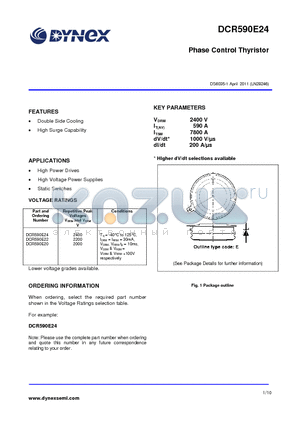 DCR590E20 datasheet - Phase Control Thyristor