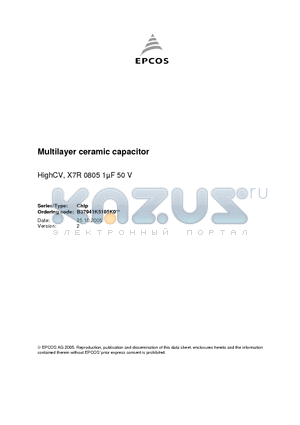 B37941K5105K0 datasheet - Multilayer ceramic capacitor