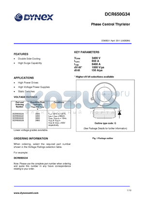 DCR650G34 datasheet - Phase Control Thyristor