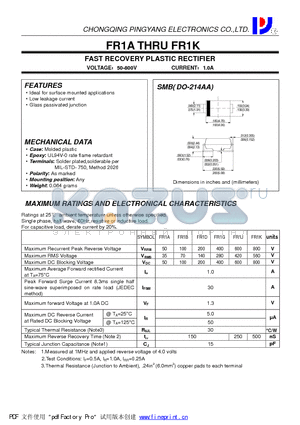 FR1B datasheet - FAST RECOVERY PLASTIC RECTIFIER