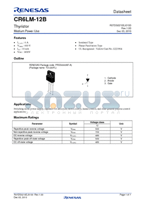 CR6LM-12B datasheet - Thyristor Medium Power Use