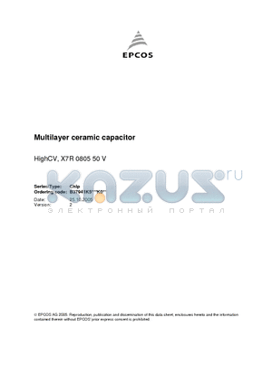 B37941K5474K062 datasheet - Multilayer ceramic capacitor